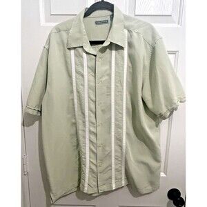 CUBAVERA Guayabera Shirt Short Sleeve Green Linen Blend Embroidered Size XL